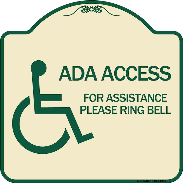 ADA Access for Assistance Ring Bell W/ New Isa Heavy-Gauge Aluminum Sign, 18" H, TG-1818-24352